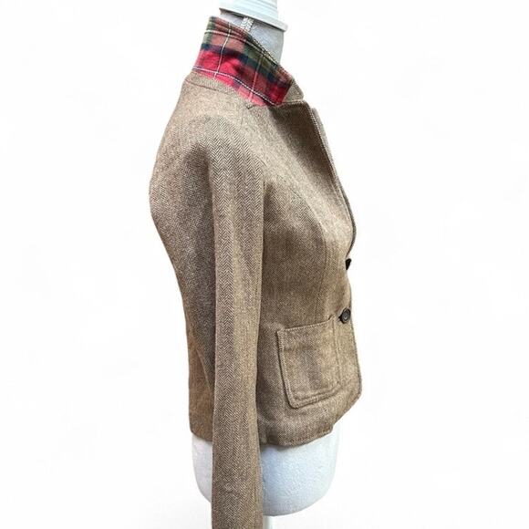 ABERCROMBIE & FITCH Brown Tweed Wool Cropped Fitted Blazer XS Dark Academia - Picture 4 of 12